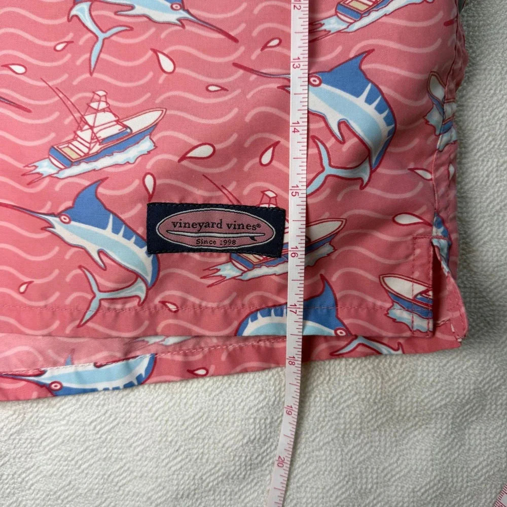 Vineyard Vines Mens Pink Marlin Boat Print Swim Trunks Board Shorts Size Large